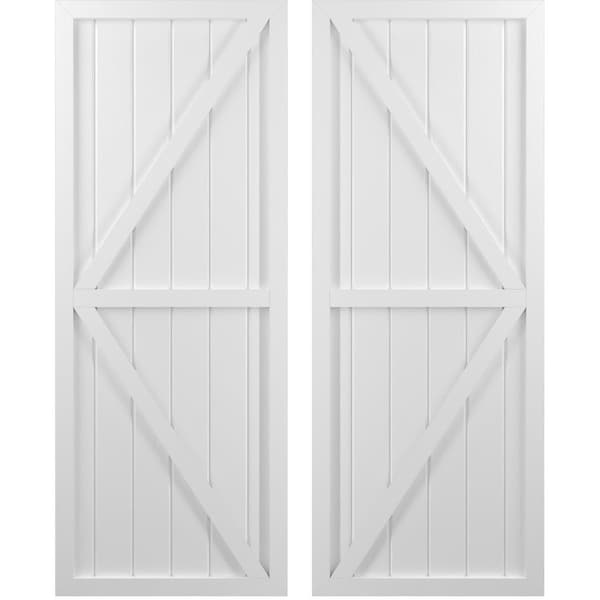 Ekena Millwork Americraft 6-Board Wood 2 Equal Panel Frmd Board-n-Batten Shutters w/Dbl Z-Bar, ARW102BF621X49WHH, PR ARW102BF621X49WHH - main